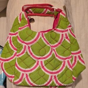 Chic Green and Pink Quilted Shoulder Bag